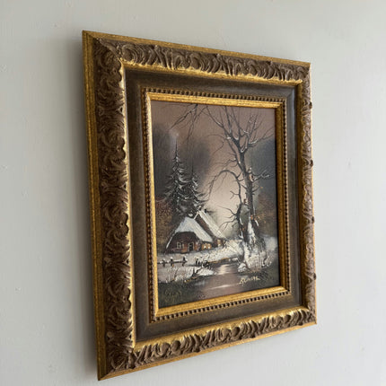 Detailed Winter Landscape Oil Painting "Snowy Cottage" Original Small Art Holland Art Shop