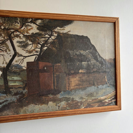 Traditional Farm Oil Painting "Lonely Tree" Handcrafted Artwork Holland Art Shop