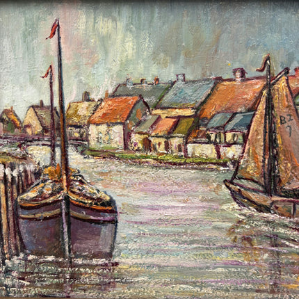 Original Seascape Oil Painting "Docked Boats" Expressive Small Art Holland Art Shop