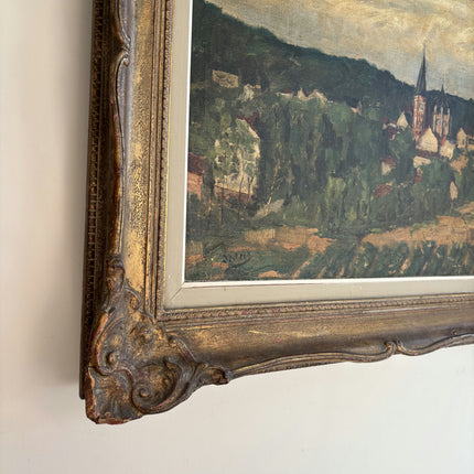 Antique Landscape Oil Painting "Village Church" Authentic Large Artwork Holland Art Shop