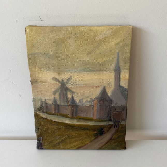 Timeless Cityscape Oil Painting "Windmill Tower" Original Small Artwork Holland Art Shop