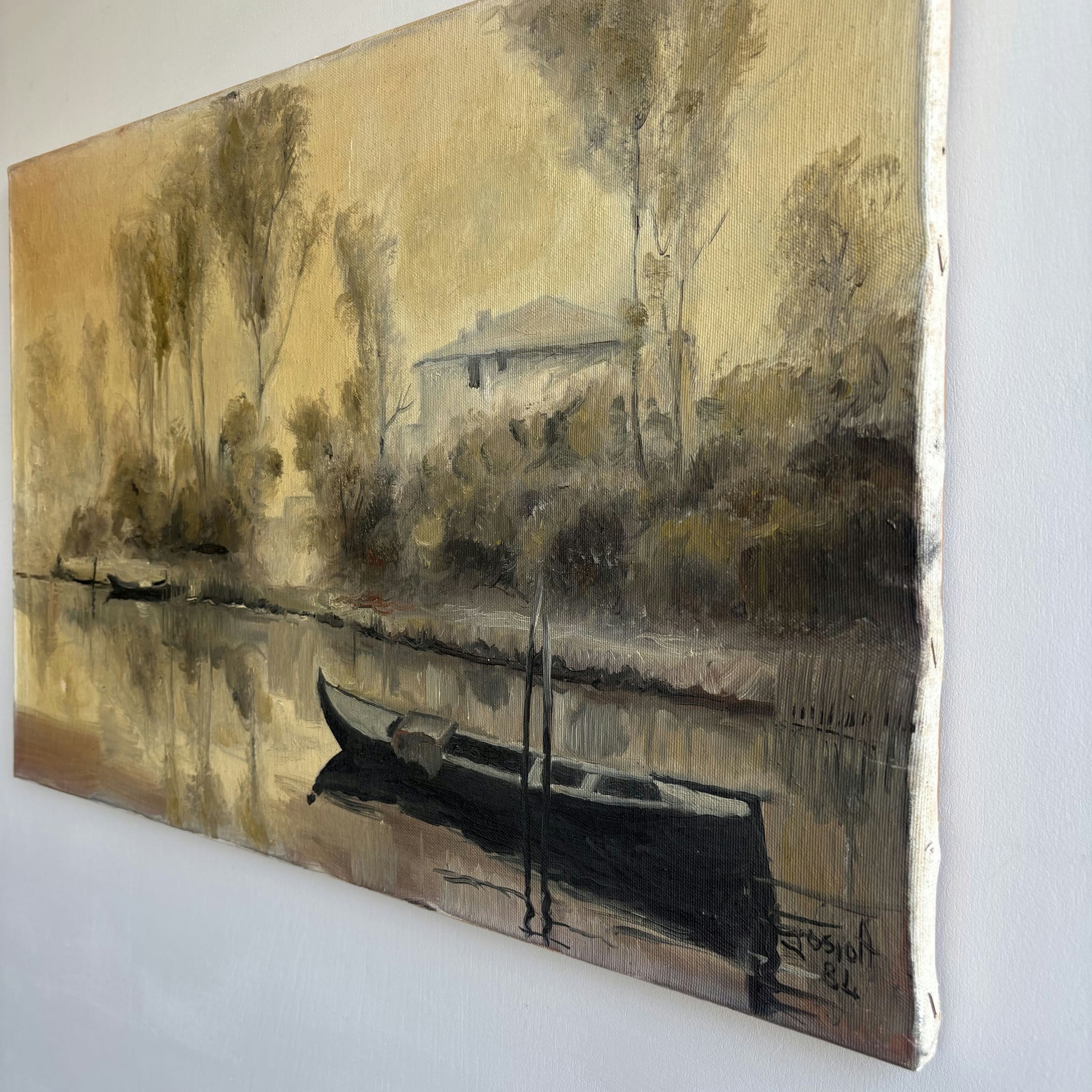 Rustic Harbor Scene Oil Painting 