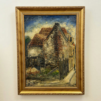 Nicolaas Huppes 1939 Cityscape Oil Painting "Tiled Roof" Large Artwork Holland Art Shop