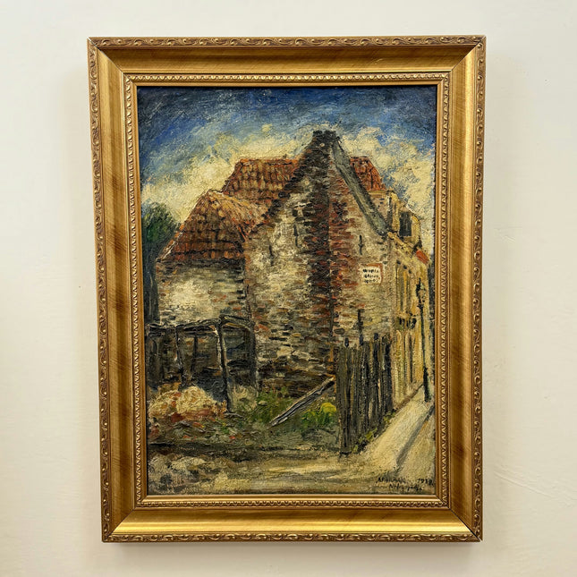 Nicolaas Huppes 1939 Cityscape Oil Painting "Tiled Roof" Large Artwork Holland Art Shop