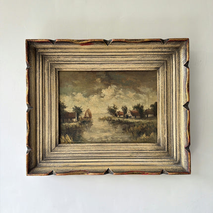 Timeless Landscape Oil Painting "Gilded Frame" Vintage Small Artwork Holland Art Shop
