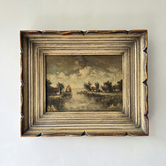Timeless Landscape Oil Painting "Gilded Frame" Vintage Small Artwork Holland Art Shop