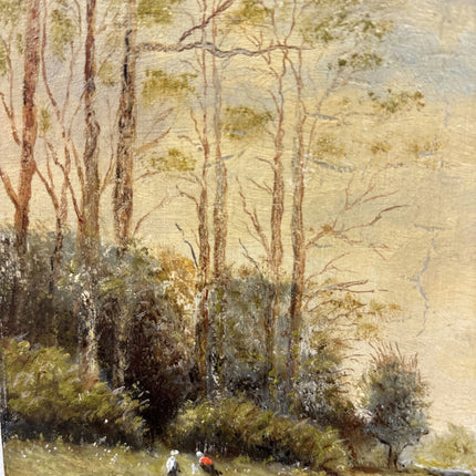 19th Century Antique Landscape Oil Painting "River Bank" Small Art Holland Art Shop