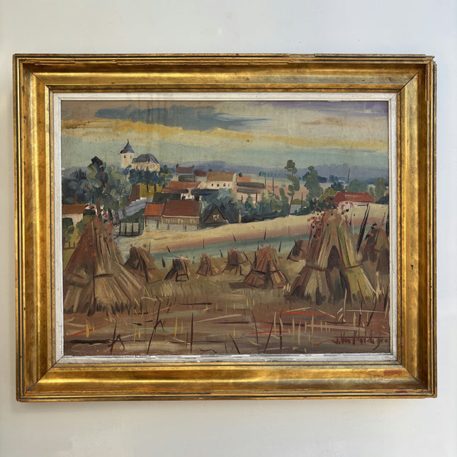 Original Landscape Oil Painting "Haystacks Field" Traditional Large Art Holland Art Shop