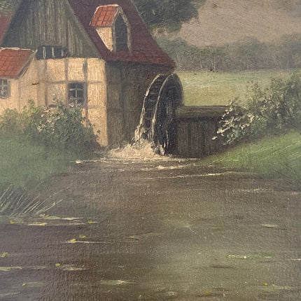 Ca. 1890 Dutch Oil Painting Watermill Chickens Farm Woman Landscape Countryside - HollandArtShop