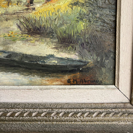Detailed Landscape Oil Painting "River Boat" Vintage Art Holland Art Shop