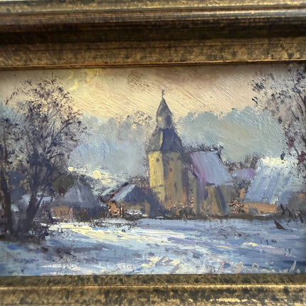 Original Winter Landscape Oil Painting "Gilded Frame" Elegant Small Art Holland Art Shop