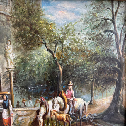 Vintage Figurative Oil Painting "Mounted Painting" Authentic Small Artwork Holland Art Shop