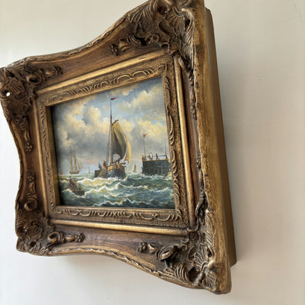 19th Century Antique Seascape Oil Painting "Sailing Boat" Small Artwork Holland Art Shop