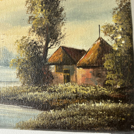 Rustic Landscape Oil Painting "Thatched Cottages" Handcrafted Small Artwork Holland Art Shop