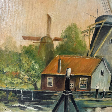 Vintage Landscape Oil Painting "Sailing Windmill" Expressive Large Artwork Holland Art Shop