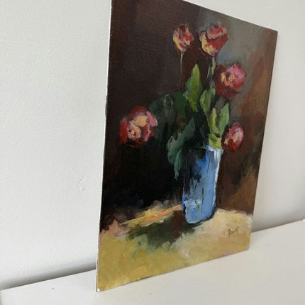 Handcrafted Flowery Still Life Oil Painting "Blue Vase" Elegant Small Art Holland Art Shop