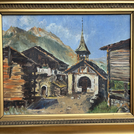 Original Landscape Oil Painting "Village Church" Vintage Art Holland Art Shop