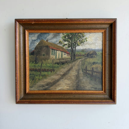 Original Farm Oil Painting "Thatched Cottage" Expressive Small Artwork Holland Art Shop