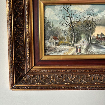 Striking Oil Painting Scenery "Winter Walkers" Fine Small Artwork Holland Art Shop