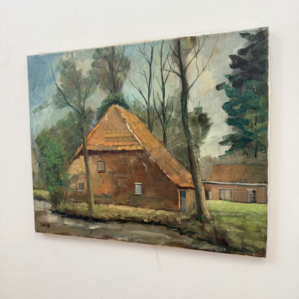 Detailed Farm Oil Painting "Thatched Cottage" Authentic Artwork Holland Art Shop