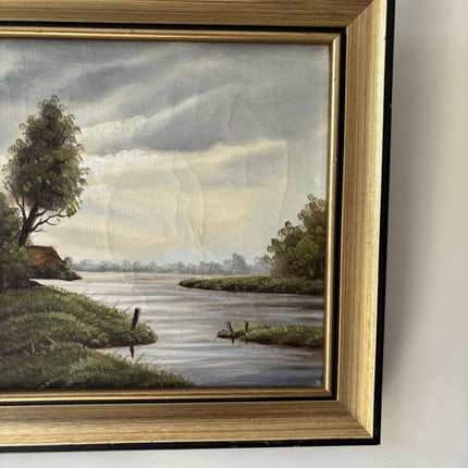 Traditional Landscape Oil Painting "Riverside House" Original Small Art Holland Art Shop