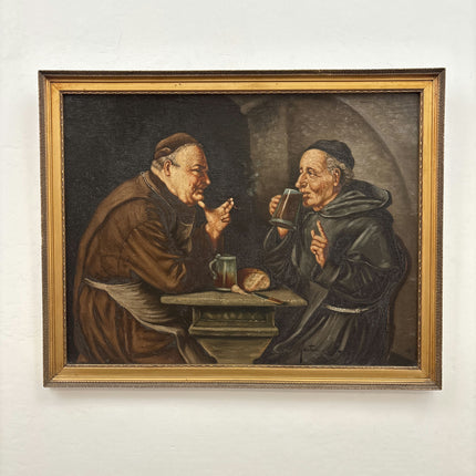 Refined Figurative Oil Painting "Drinking Monks" Detailed Art Holland Art Shop