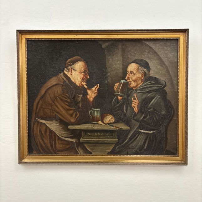 Refined Figurative Oil Painting "Drinking Monks" Detailed Art Holland Art Shop