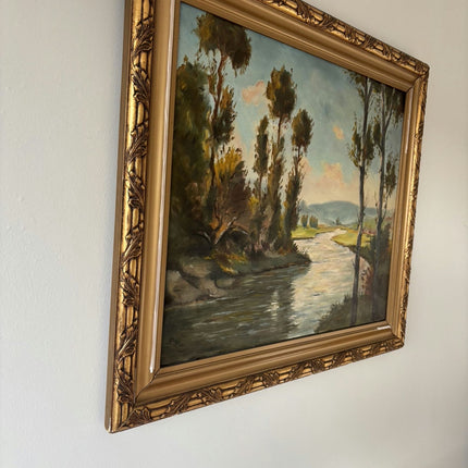 Classic Oil Painting Landscape "Riverbank Trees" Antique Large Art Holland Art Shop