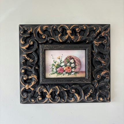 Vintage Floral Still Life Oil Painting "Carved Frame" Refined Small Artwork Holland Art Shop