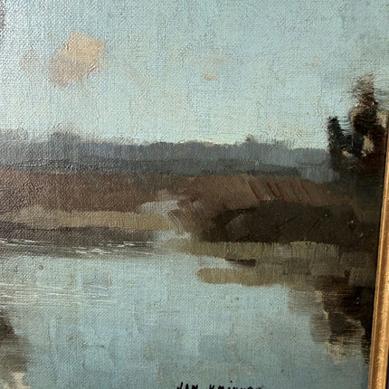 Vintage Oil Painting Landscape "River Fisherman" Original Haagse School Art Holland Art Shop