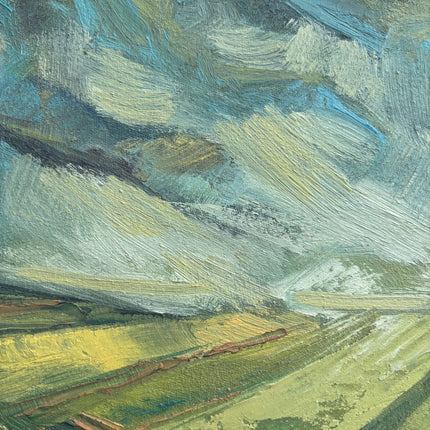 Timeless Landscape Oil Painting "Green Field" Handcrafted Small Artwork Holland Art Shop