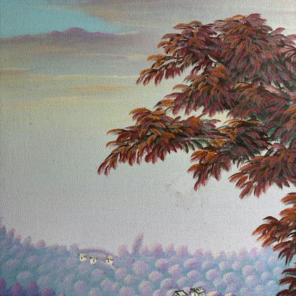 Elegant Landscape Oil Painting "Red Tree" Vintage Art Holland Art Shop