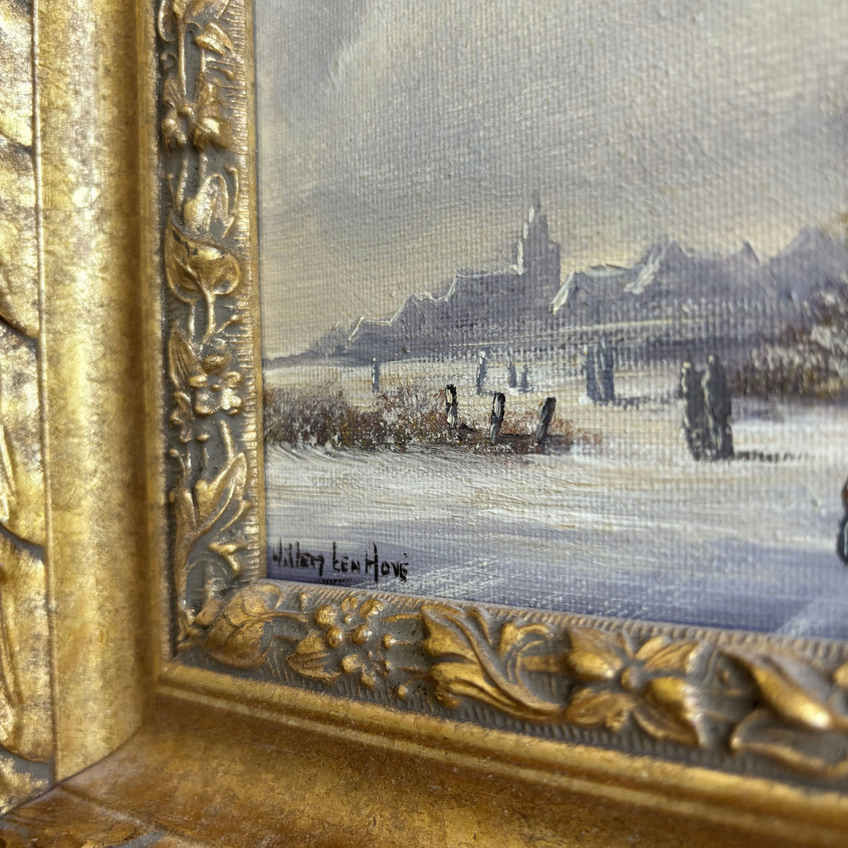 Vintage Winter Landscape Oil Painting 