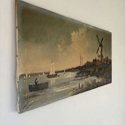 Traditional Scenery Oil Painting "Coastal Windmill" Rustic Large Artwork Holland Art Shop