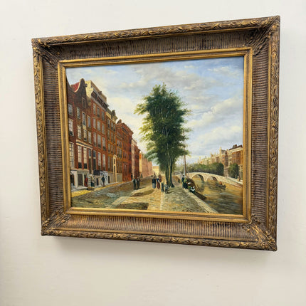 Expressive Cityscape Oil Painting "Canal Tree" Elegant Large Artwork Holland Art Shop