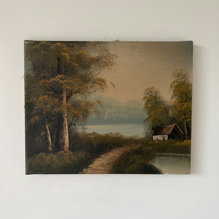 Refined Oil Painting Landscape "Rustic Cabin" Handcrafted Small Art Holland Art Shop