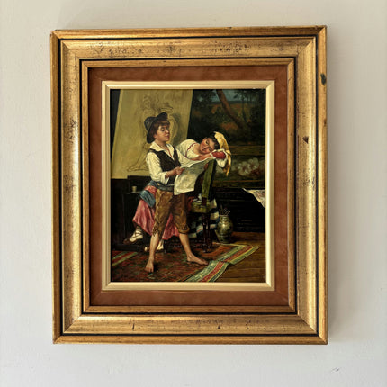 Detailed Figurative Oil Painting "Reading Boy" Rustic Small Artwork Holland Art Shop