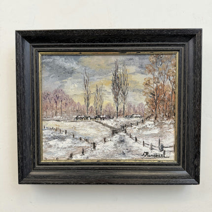 Expressive Winter Landscape Oil Painting "Snowy Village" Refined Small Art Holland Art Shop