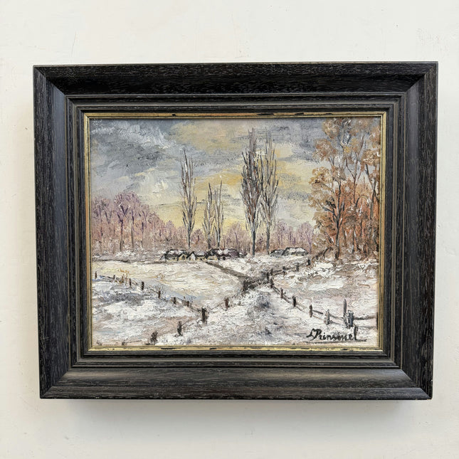 Expressive Winter Landscape Oil Painting "Snowy Village" Refined Small Art Holland Art Shop