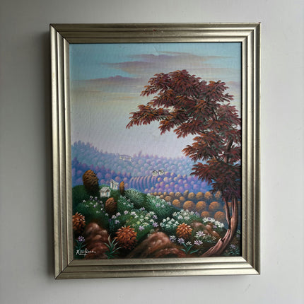 Elegant Landscape Oil Painting "Red Tree" Vintage Art Holland Art Shop
