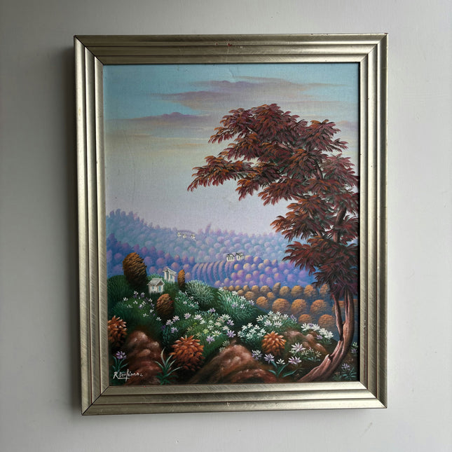 Elegant Landscape Oil Painting "Red Tree" Vintage Art Holland Art Shop