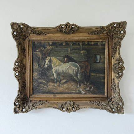 19th Century Antique Animals Oil Painting "White Horse" Art Holland Art Shop