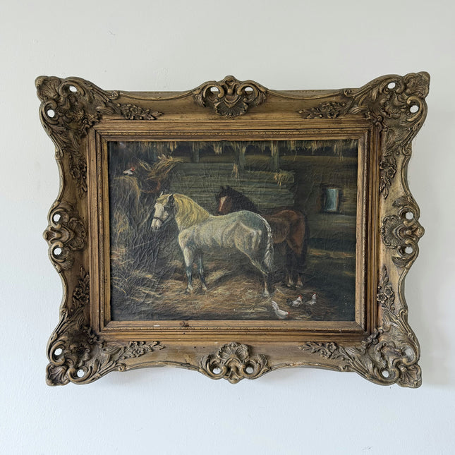19th Century Antique Animals Oil Painting "White Horse" Art Holland Art Shop