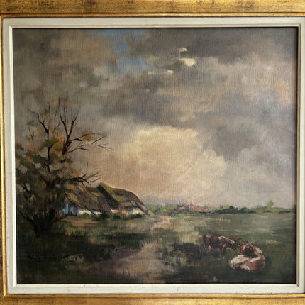 Authentic Landscape Oil Painting "Grazing Cows" Vintage Art Holland Art Shop