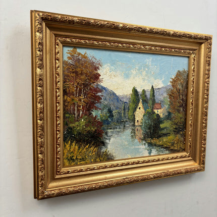 Elegant Landscape Oil Painting "River Cottage" Expressive Artwork Holland Art Shop