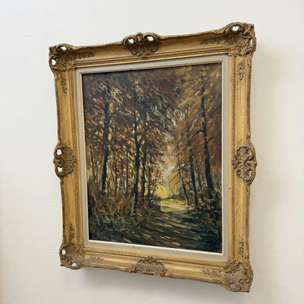 1879 Antique Landscape Oil Painting "Autumn Trees" Artwork Holland Art Shop