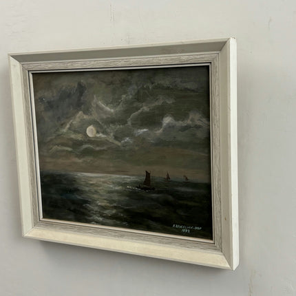 Detailed Seascape Oil Painting "Sailing Boat" Vintage Small Artwork Holland Art Shop