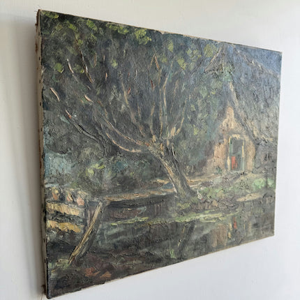 Expressive Farm Oil Painting "Leaning Tree" Timeless Artwork Holland Art Shop