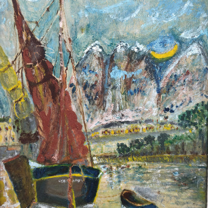 Original Harbor Scene Oil Painting "Blue Signature" Timeless Art Holland Art Shop