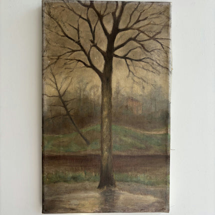 Rustic Landscape Oil Painting "Bare Tree" Authentic Small Art Holland Art Shop